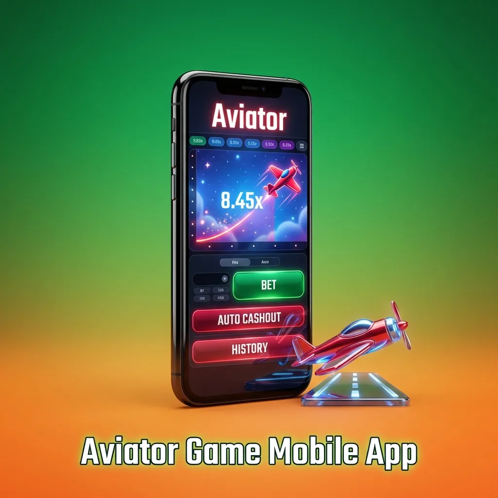 Smartphone displaying Aviator game app interface with download options for Android and iOS mobile devices