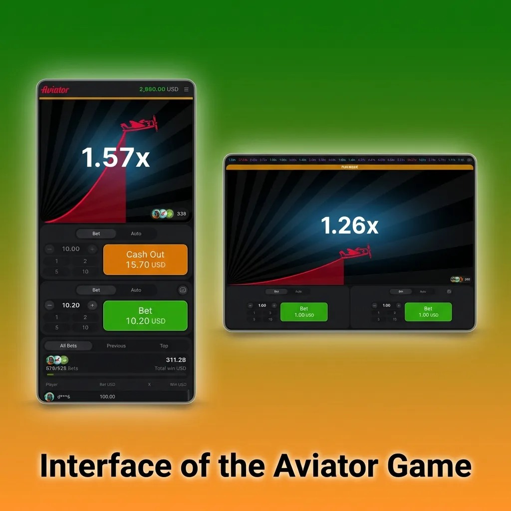 Aviator game interface showing plane flight path, multiplier display, live player feed, and betting controls at bottom
