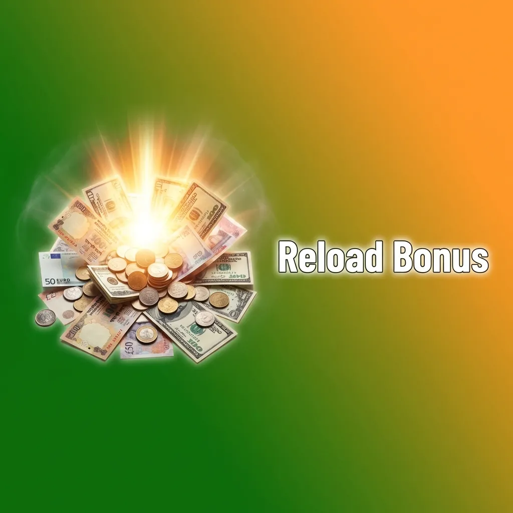 Reload bonus promotion showing percentage match offers for existing casino players making additional deposits