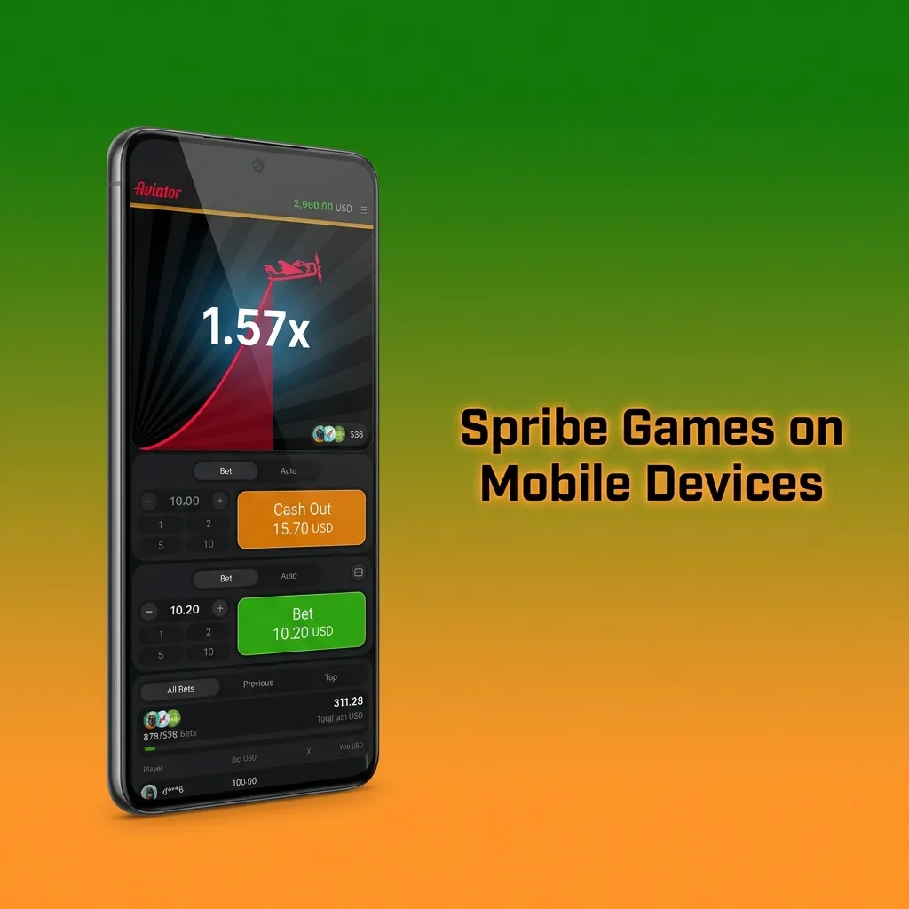 Smartphone displaying Spribe mobile casino games with HTML5 interface, showing cross-device compatibility and touch controls