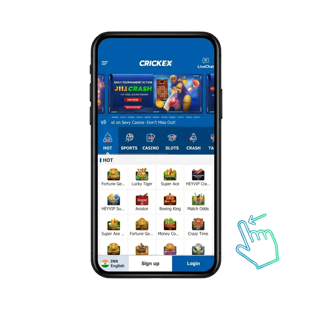 Crickex Aviator mobile game interface showing multiplier gameplay on Android and iOS devices in India