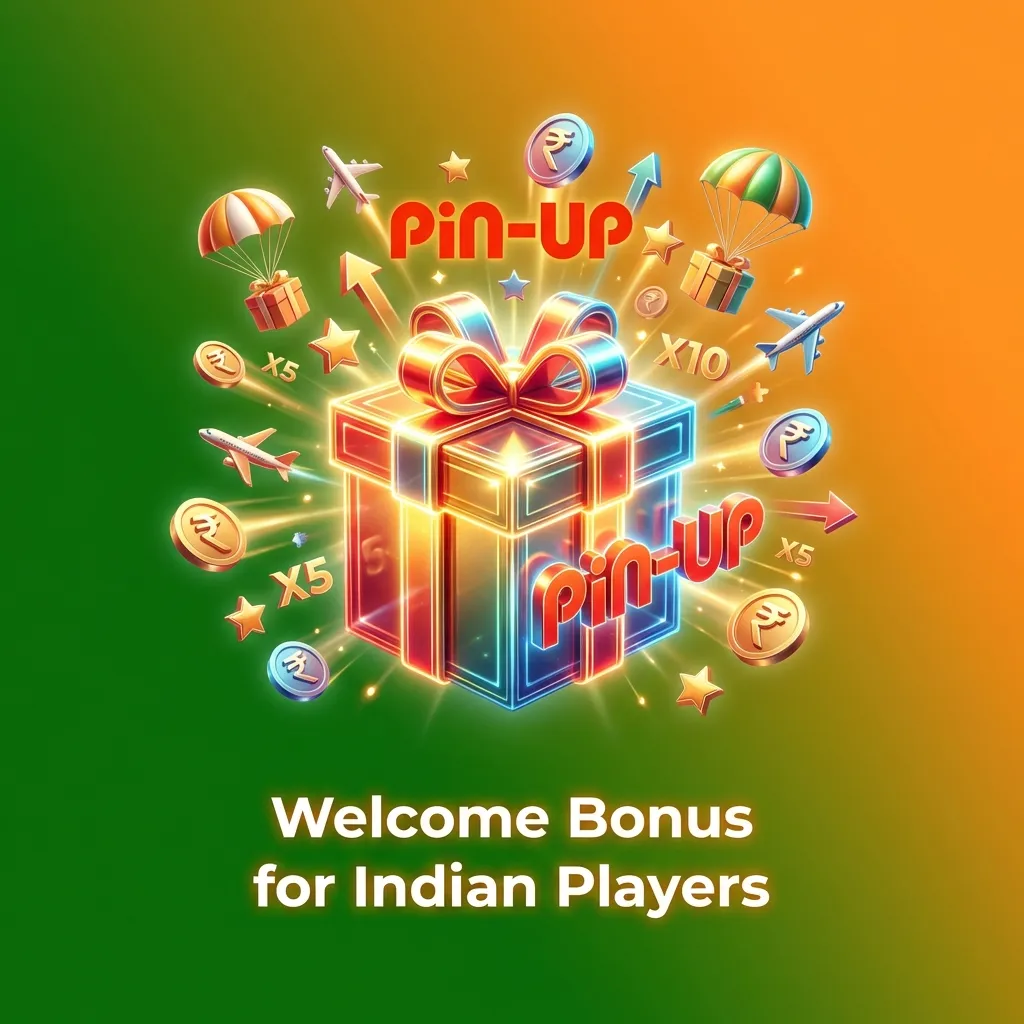 Pin-Up casino welcome bonus offer showing 125% up to INR 25,000 for Indian players with registration steps