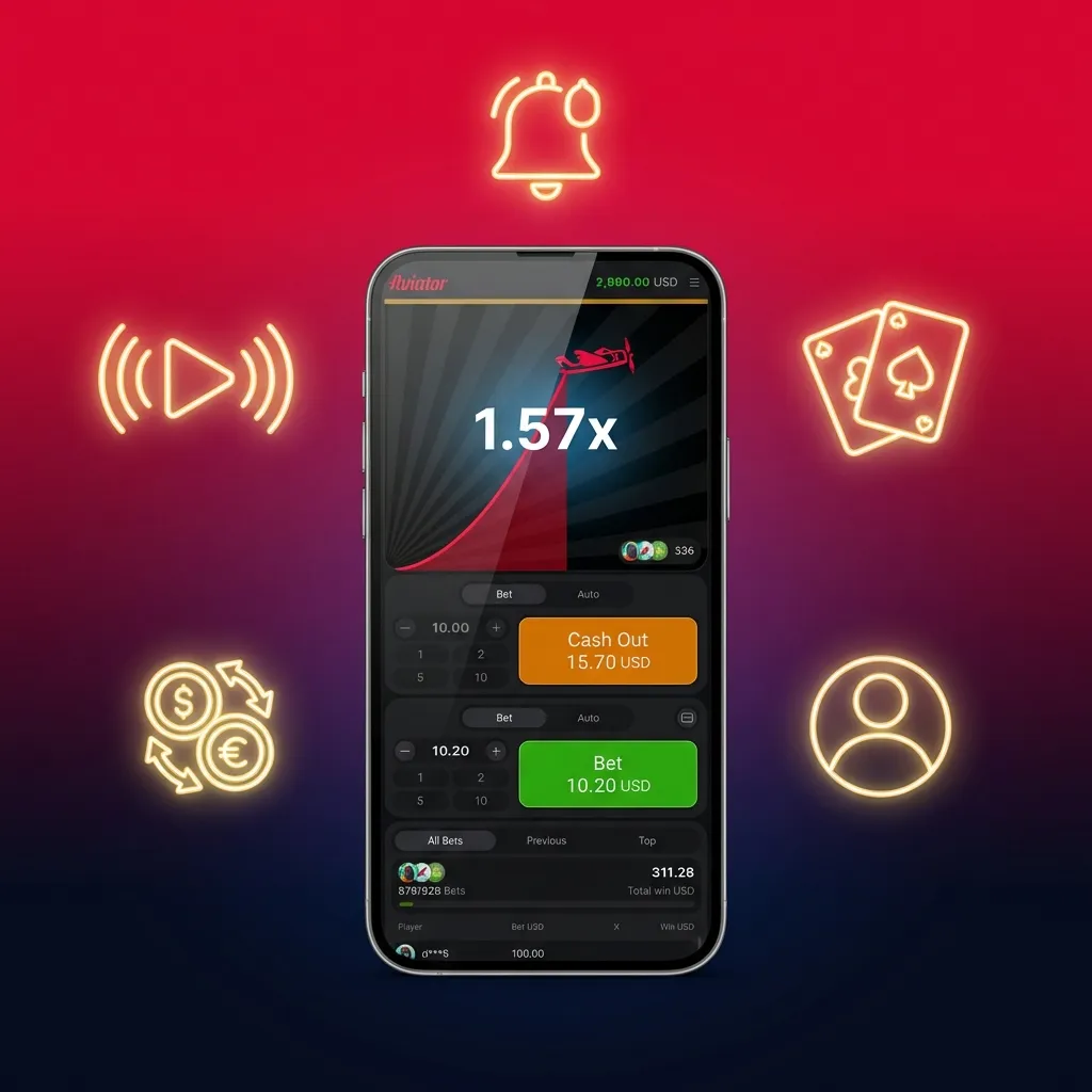 Aviator game signals displayed on mobile device showing betting tips and community support features