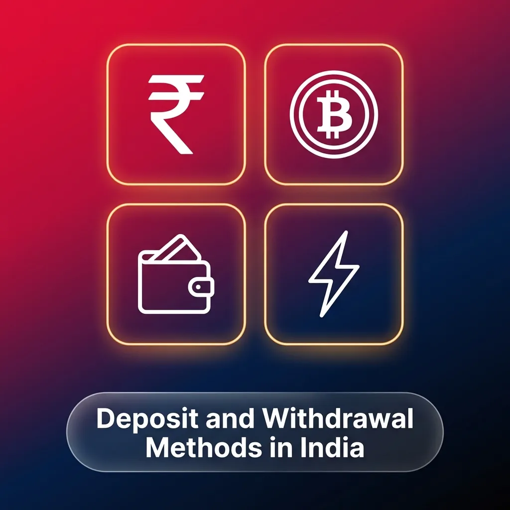 Indian payment methods including UPI, PayTM, PhonePE, GPay, cards, e-wallets, and cryptocurrency for casino deposits