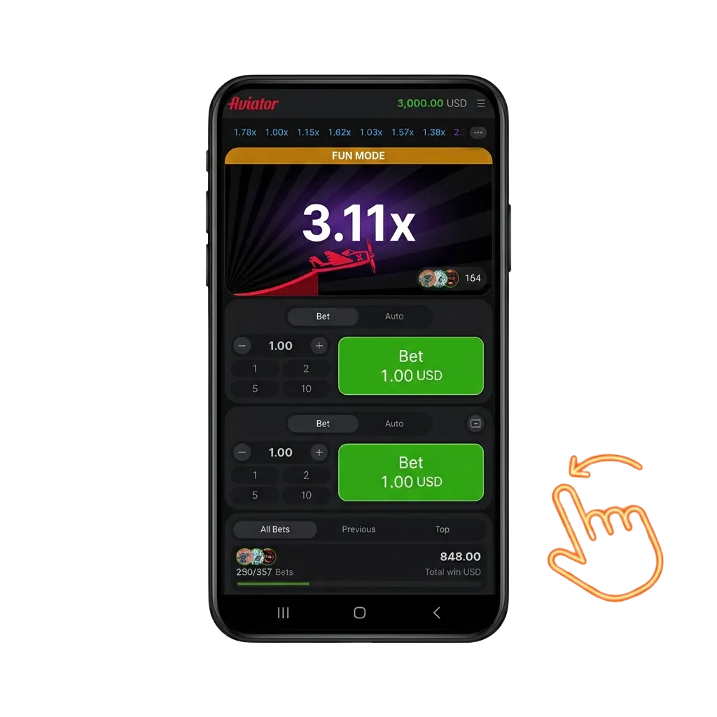 Players enjoying 1win Aviator mobile game on smartphones with multiplier interface and betting controls displayed
