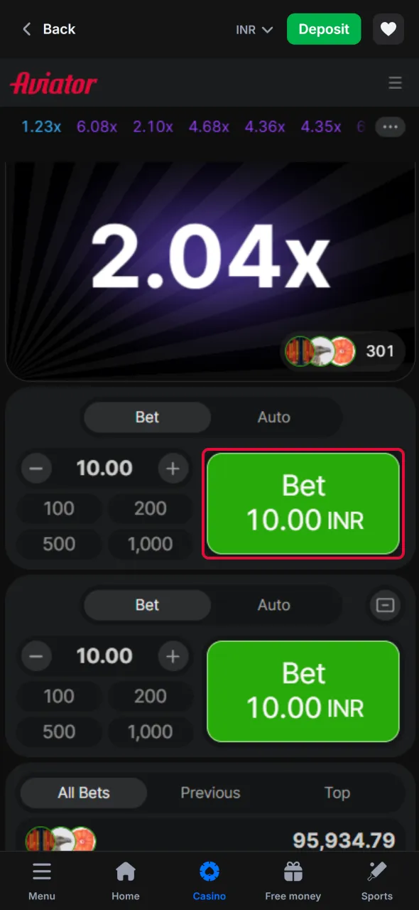 Place your bet and watch the Aviator multiplier rise.