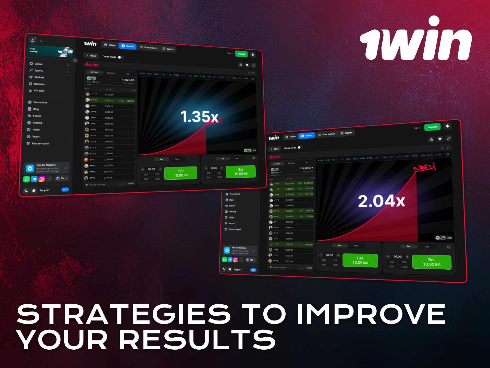 Use strategies to improve your Aviator results on 1win.