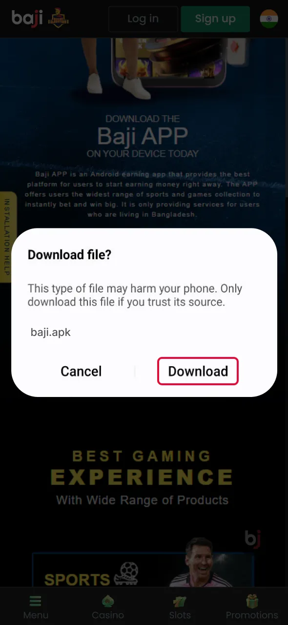 Download the file to enable Aviator access through the Baji Live app.