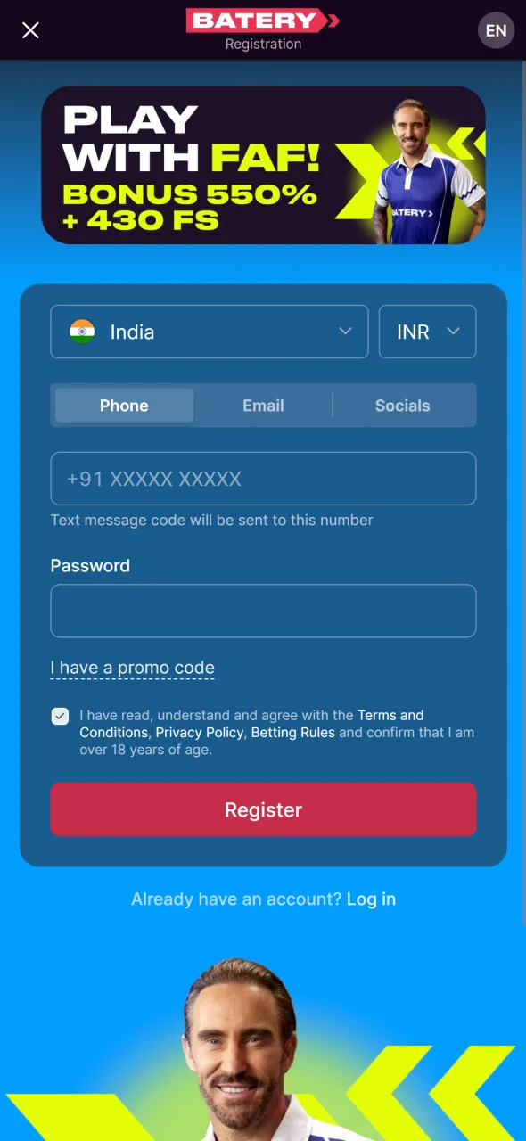 Open the app and register to start Aviator on Batery.