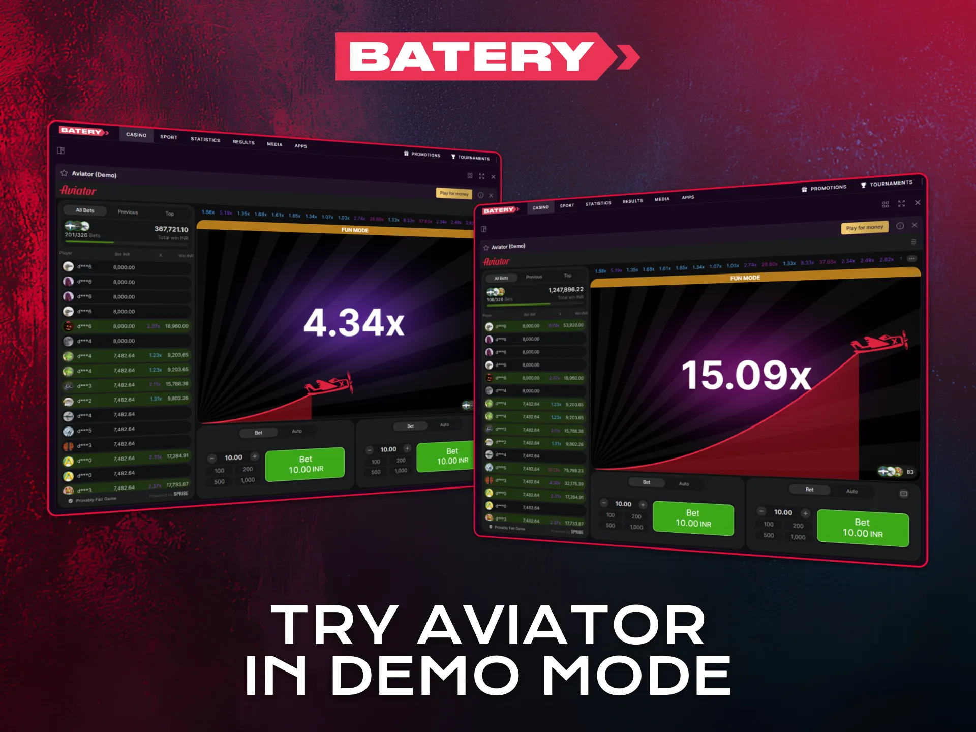 Try Aviator demo mode on Batery to practice without risk.