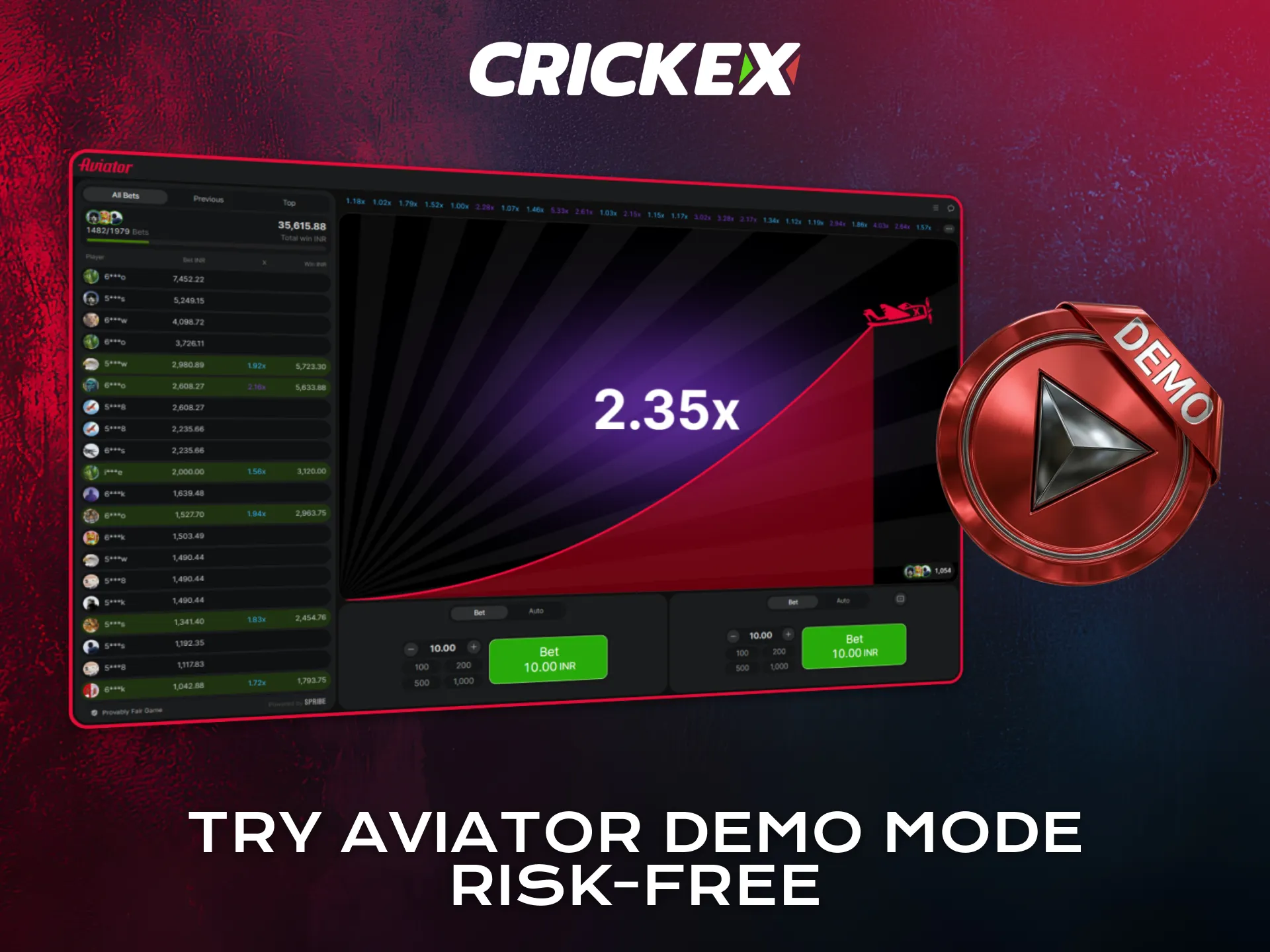 Try Aviator demo mode on Crickex to play without financial risk.