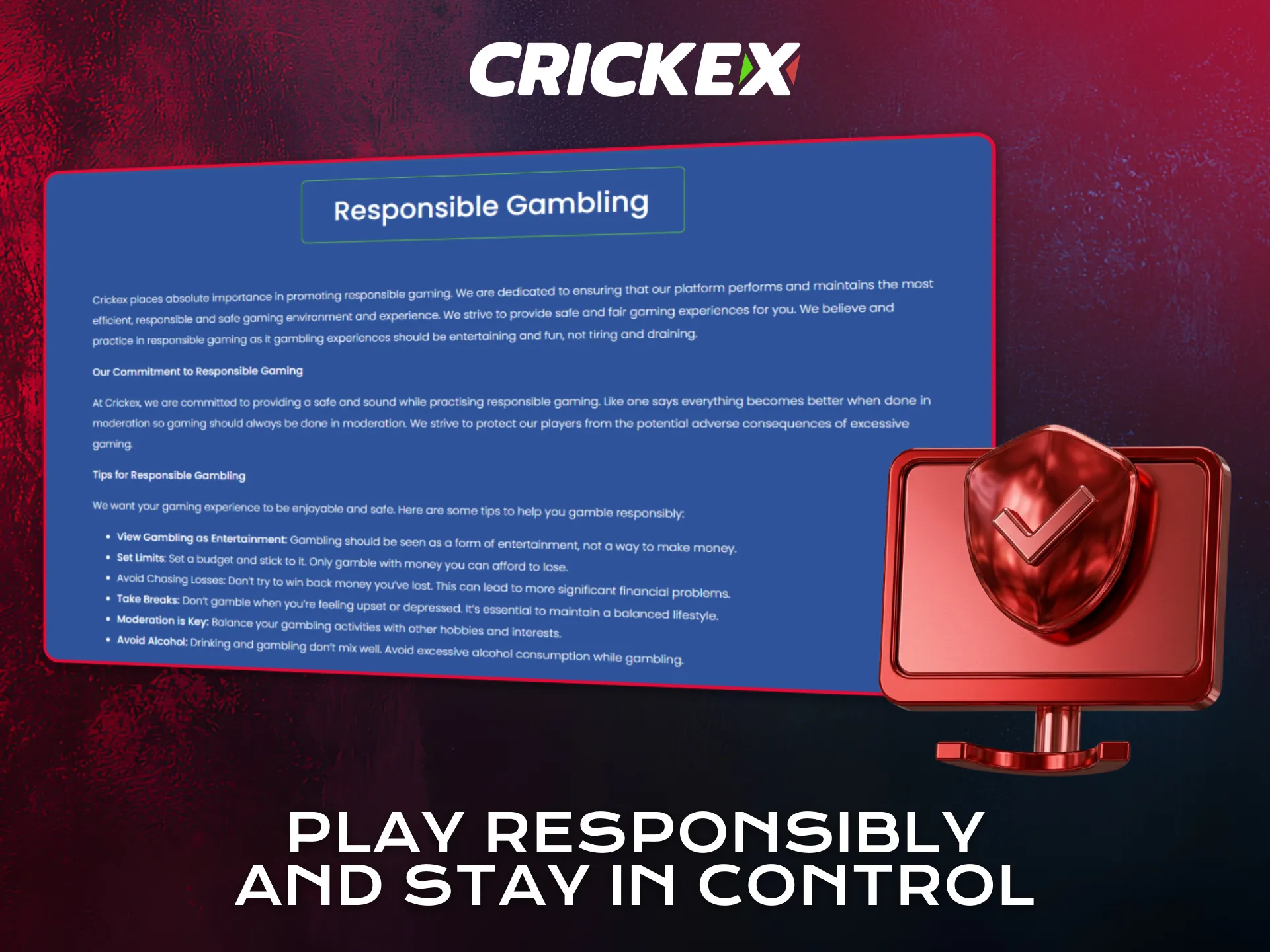 Play responsibly and stay in control while enjoying Aviator on Crickex.