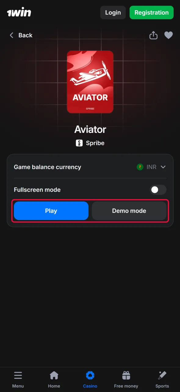 Find Aviator and launch demo mode from the game page.