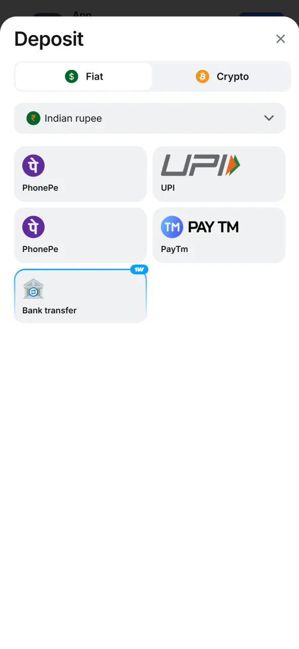 Pick a suitable payment method to recharge your Aviator account.