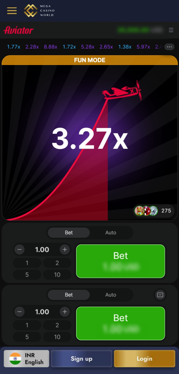 Watch the multiplier climb during Aviator gameplay on Mega Casino World app for big wins.