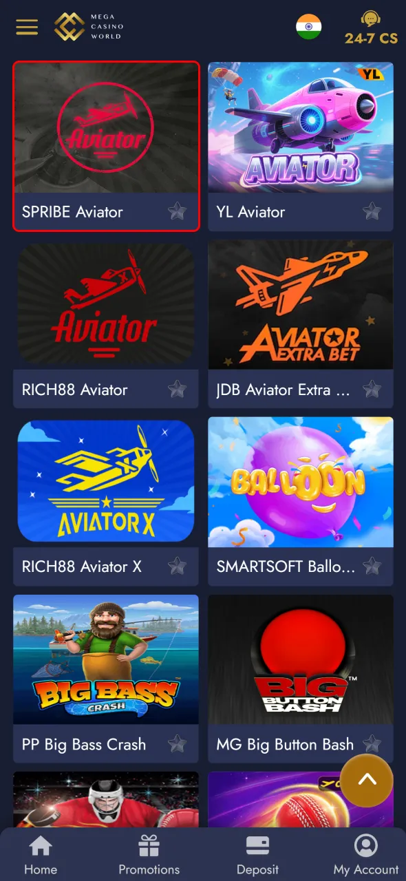 Launch the game and enjoy Aviator via the Mega Casino World app.