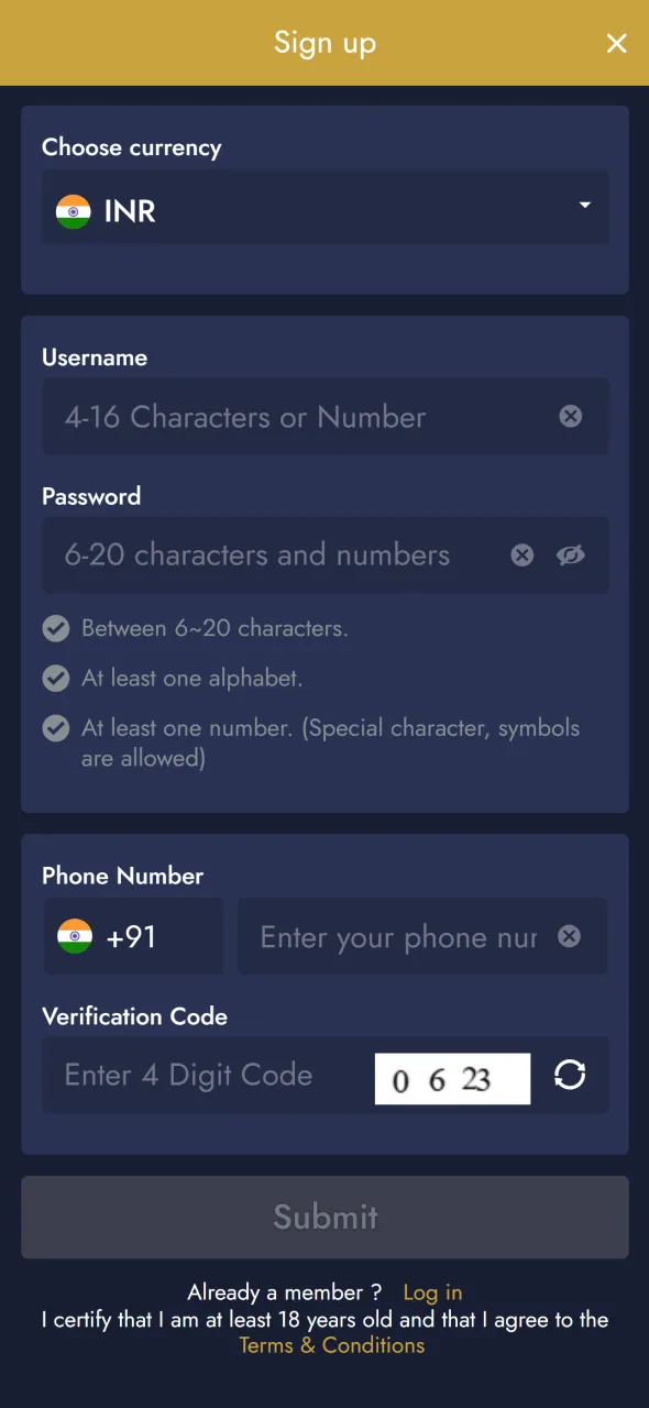 Complete registration to start playing Aviator at Mega Casino World.