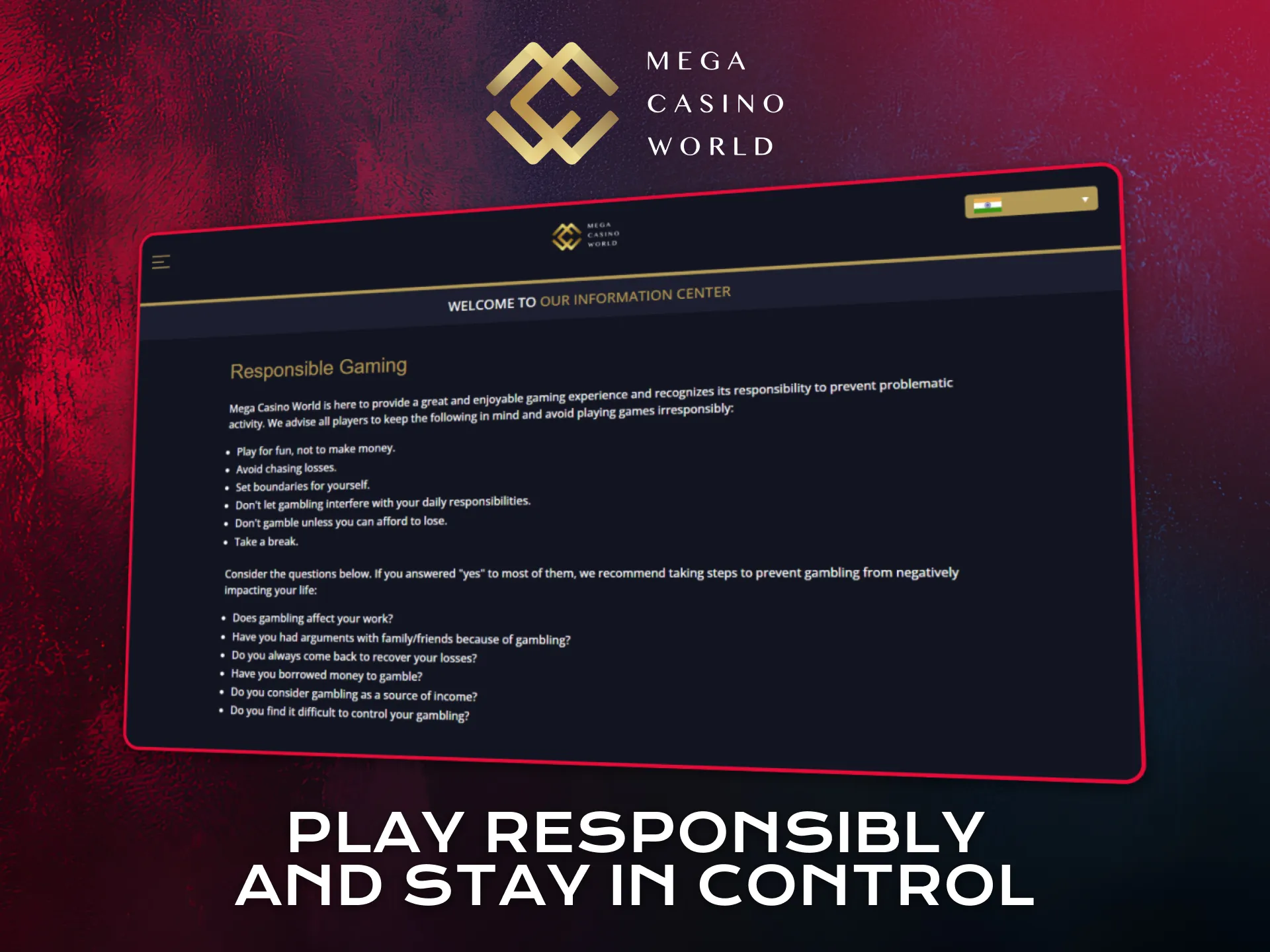 Play Aviator responsibly and stay in control at Mega Casino World.