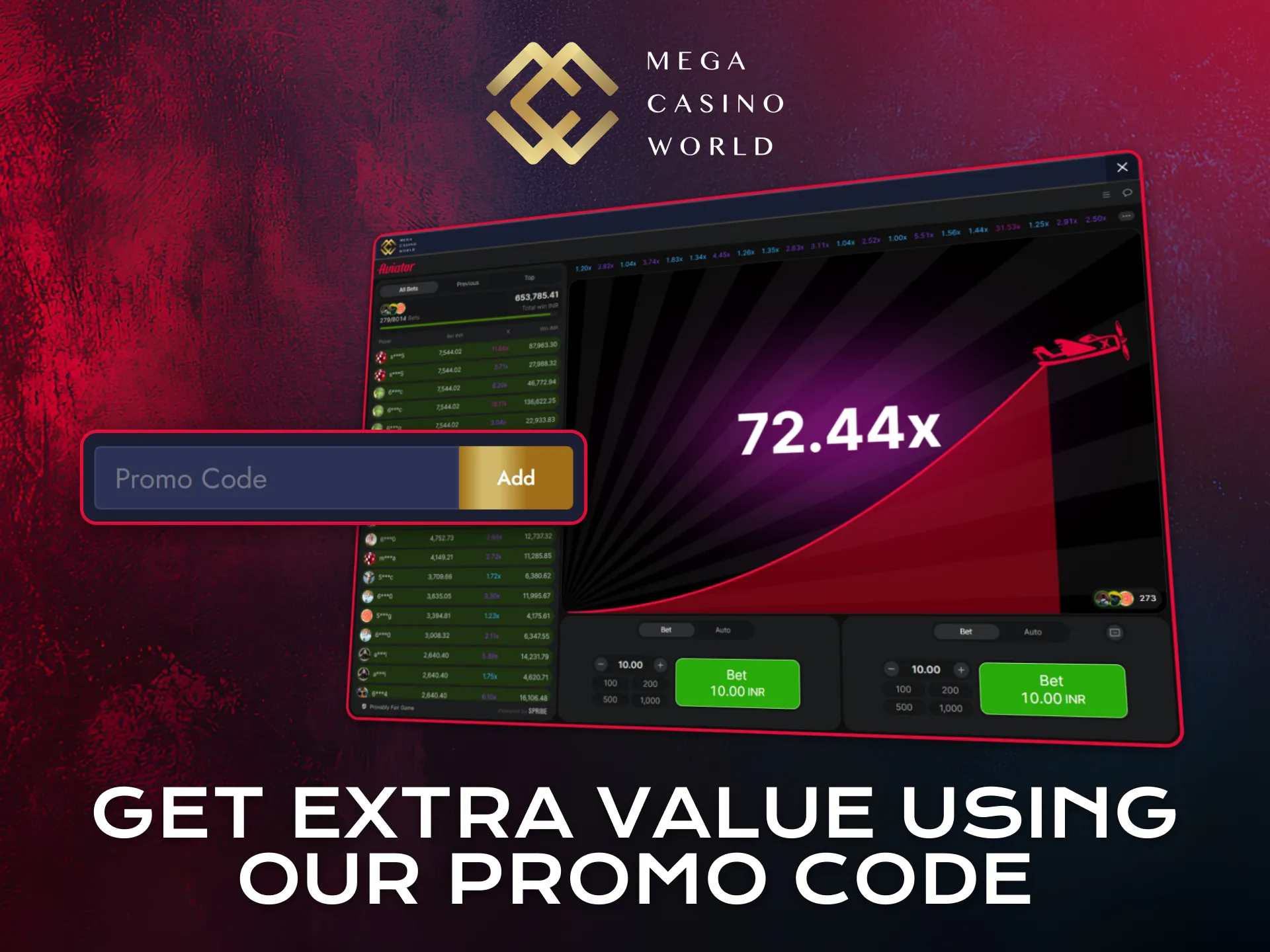 Use promo code to unlock extra value for Aviator at Mega Casino World.