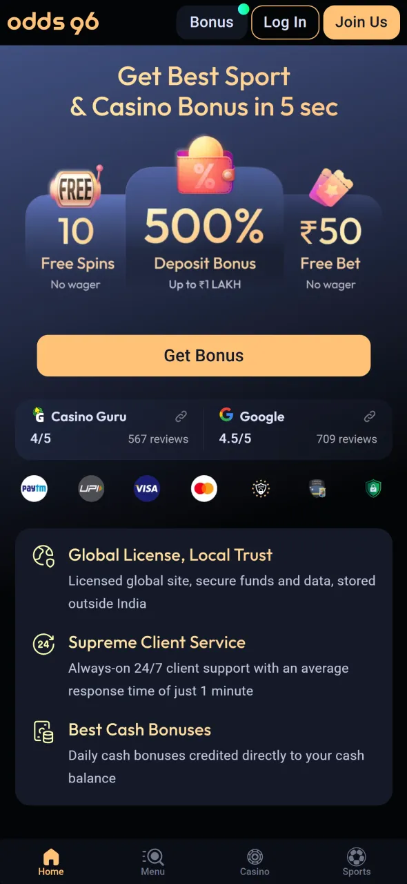 Go to the official website to download Aviator via Odds96.