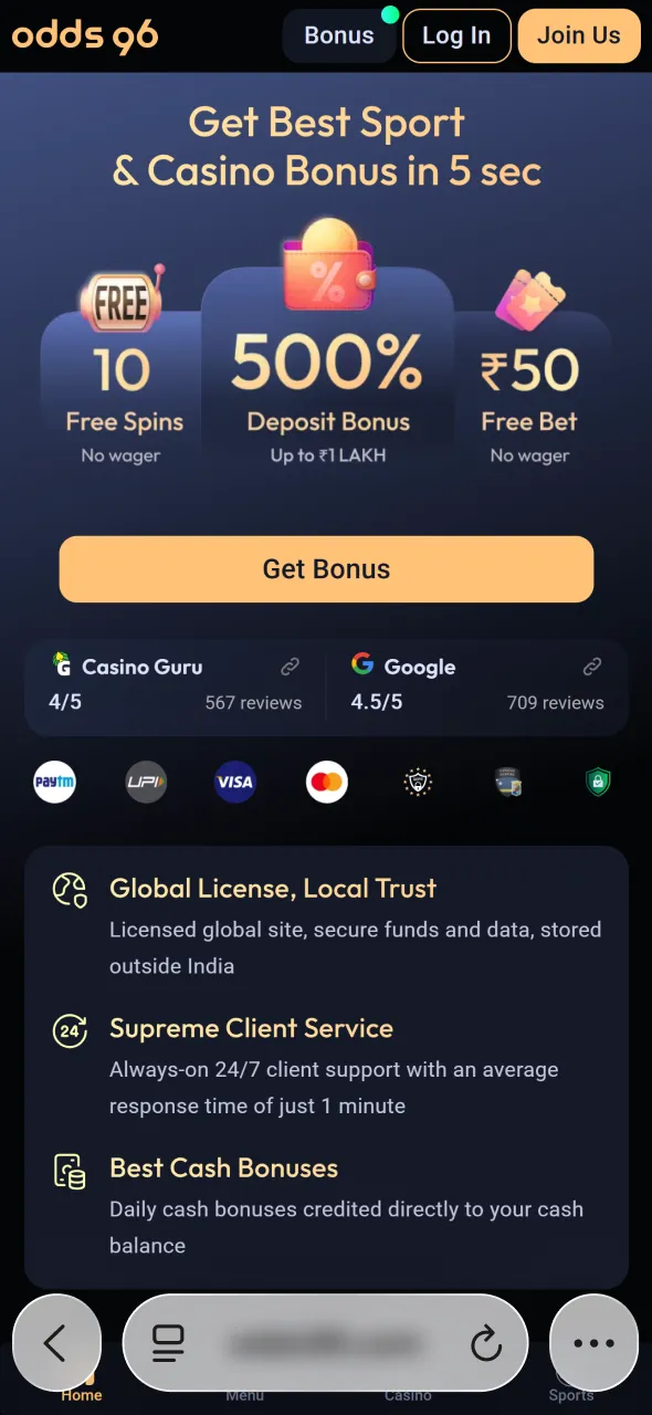 Open Safari to access Aviator through the Odds96 application.