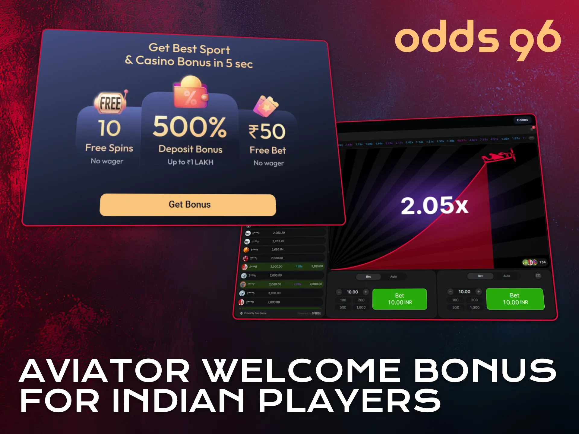 Claim Aviator welcome bonus for Indian players on Odds96.