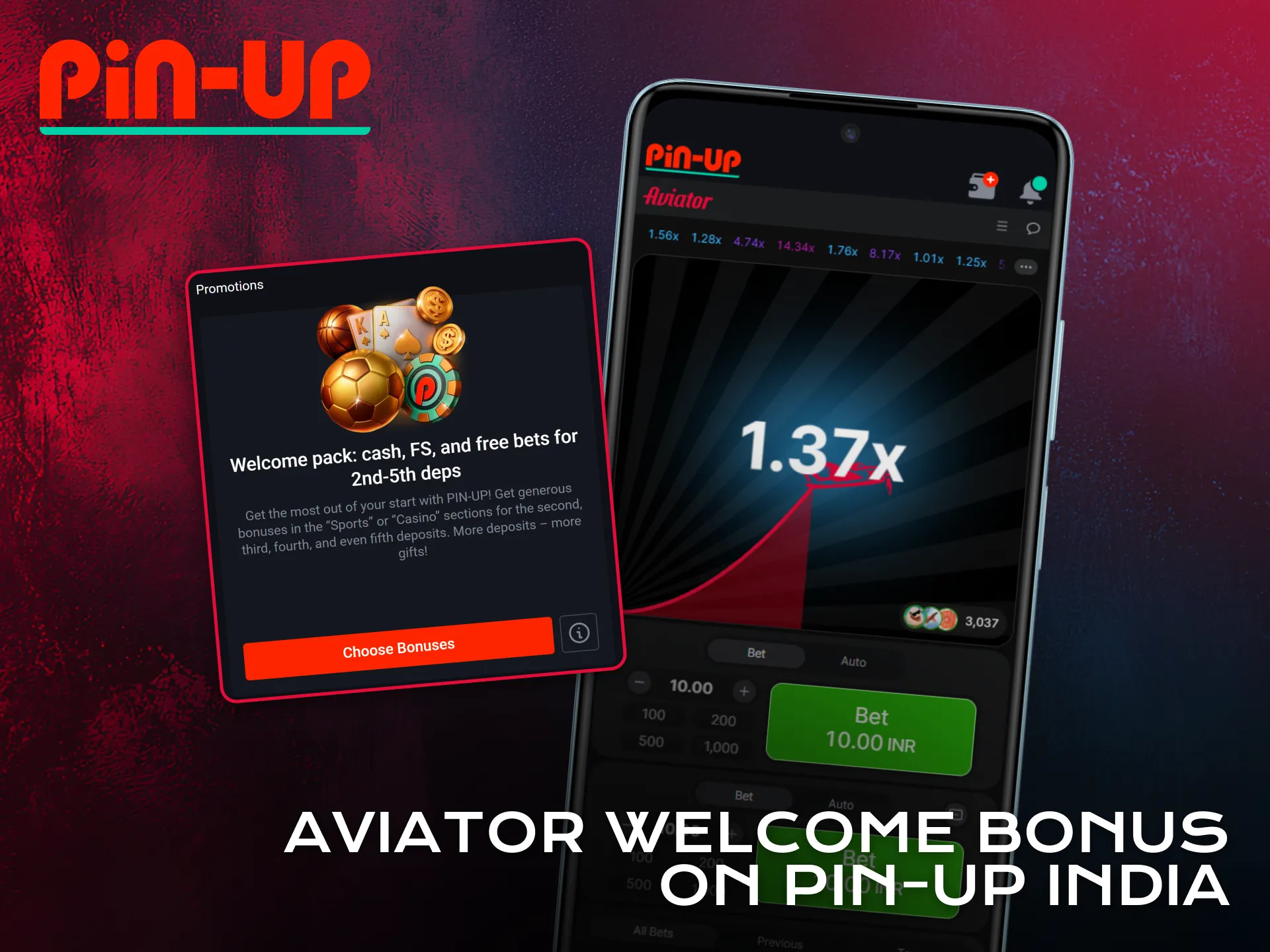 Claim Aviator welcome bonus using the Pin-Up app in India.