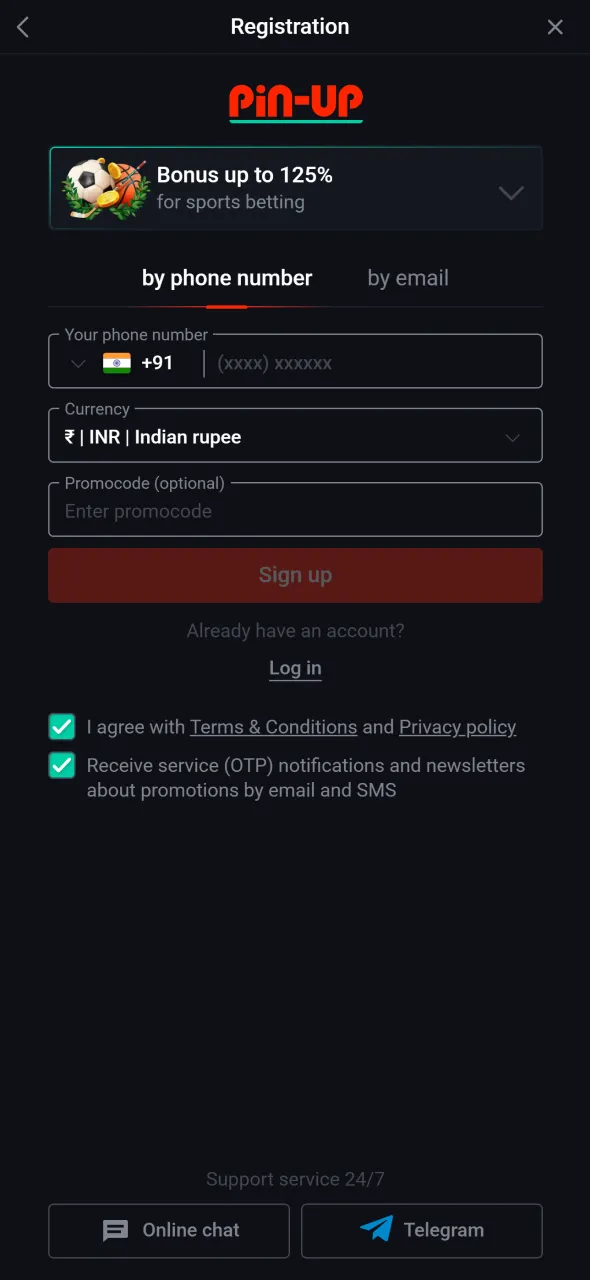 Register an account to begin Aviator in the Pin-Up app.