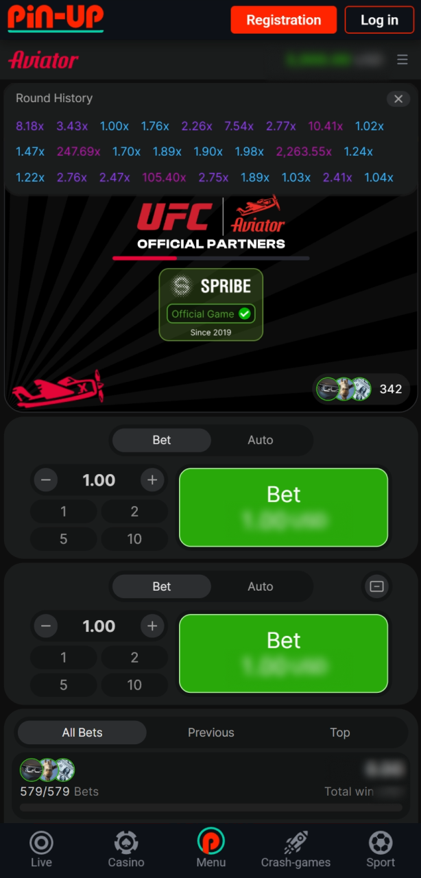 Analyze previous flight statistics in the Aviator round history at Pin-Up India.