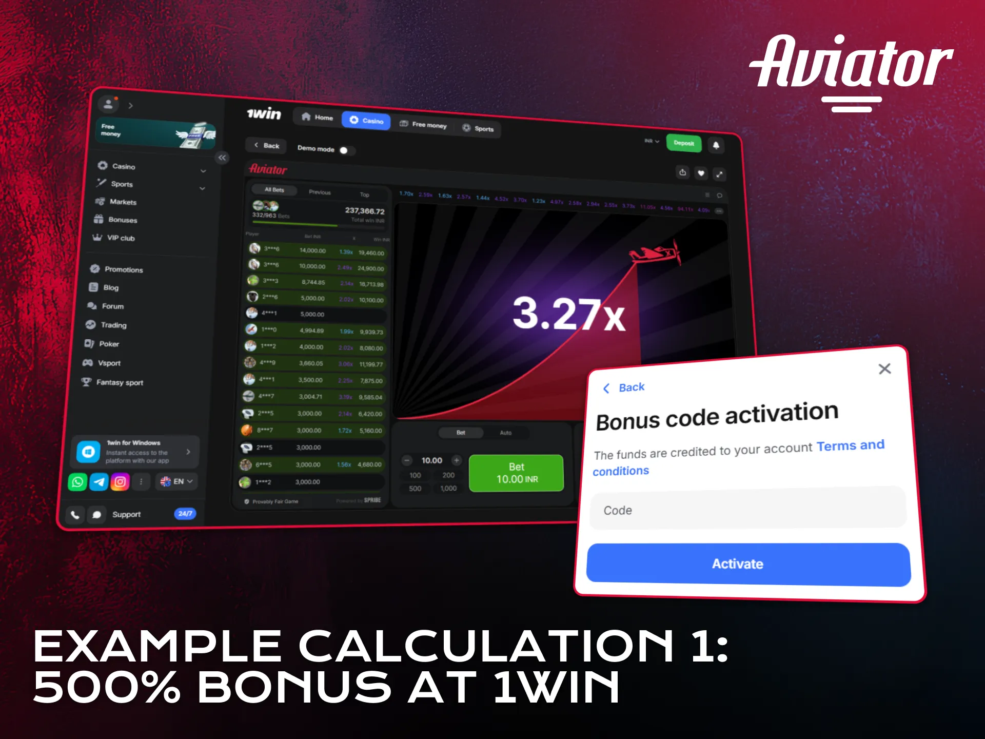 See Aviator bonus example with percentage boost at 1win.
