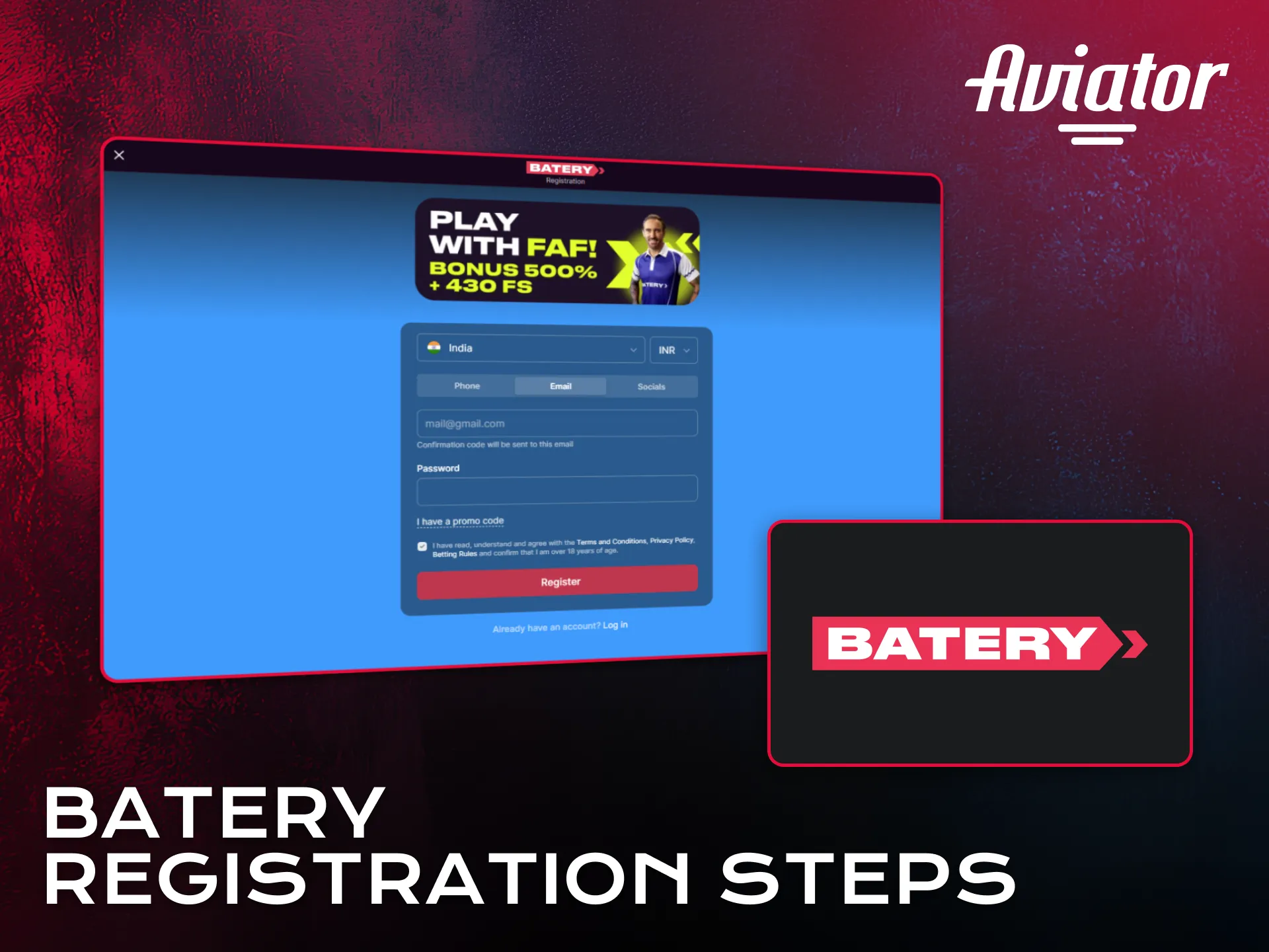 Apply Batery steps to join and start playing Aviator.