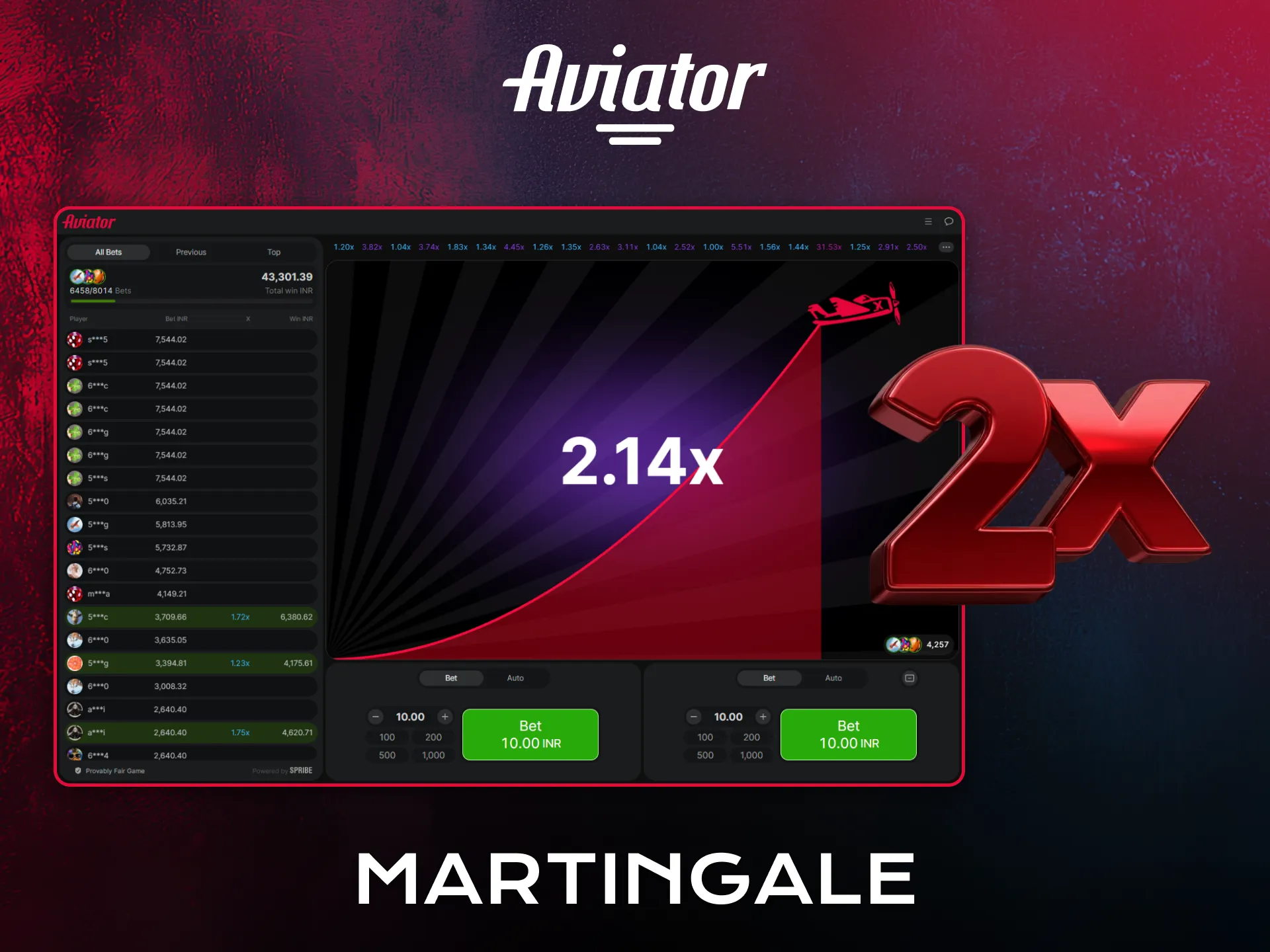 Try Martingale system carefully while playing Aviator.