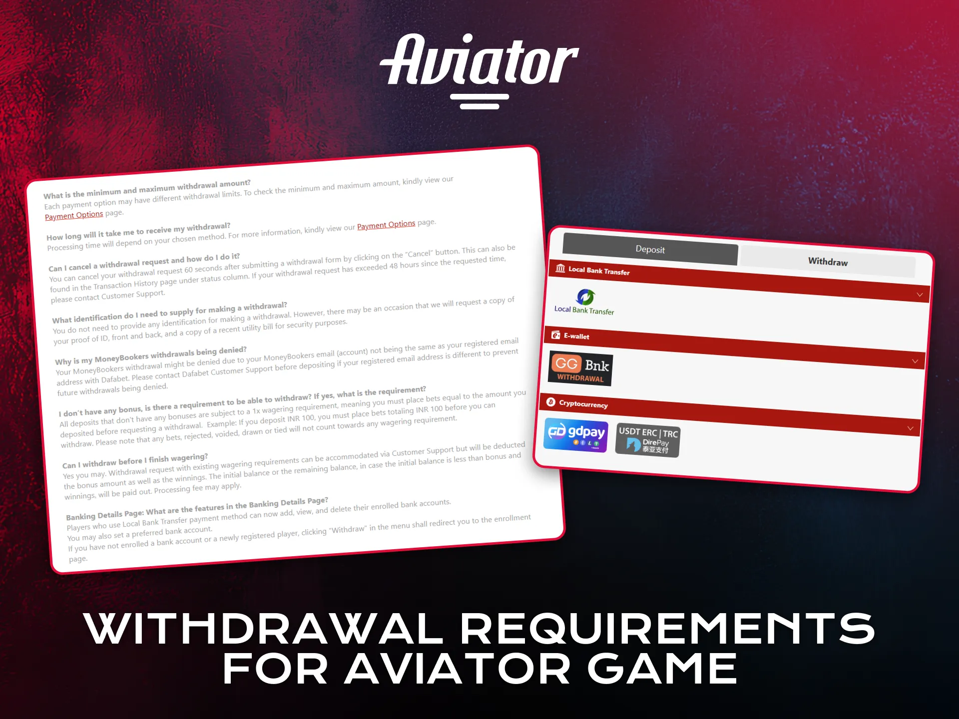 Meet Aviator withdrawal requirements to ensure successful transactions.